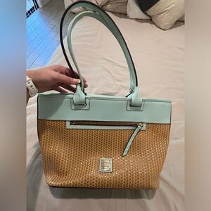 Dooney & Bourke Leather Beacon Woven Zip Tote Shoulder Bag Light Taupe